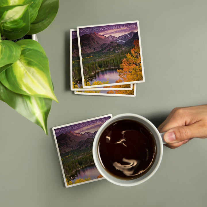 Rocky Mountain National Park, Colorado, Lake and Mountain, Coasters Coasters Lantern Press 