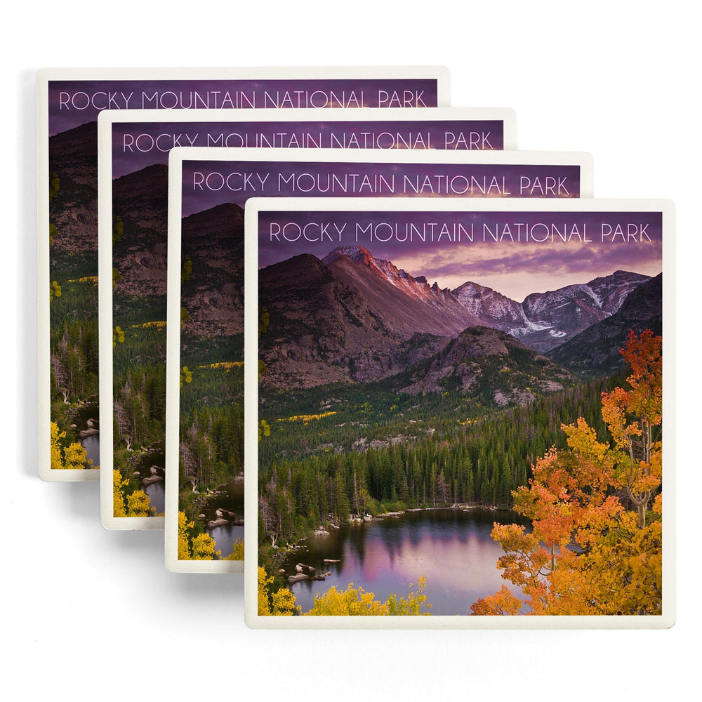 Rocky Mountain National Park, Colorado, Lake and Mountain, Coasters Coasters Lantern Press 