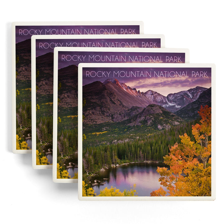 Rocky Mountain National Park, Colorado, Lake and Mountain, Coasters Coasters Lantern Press 