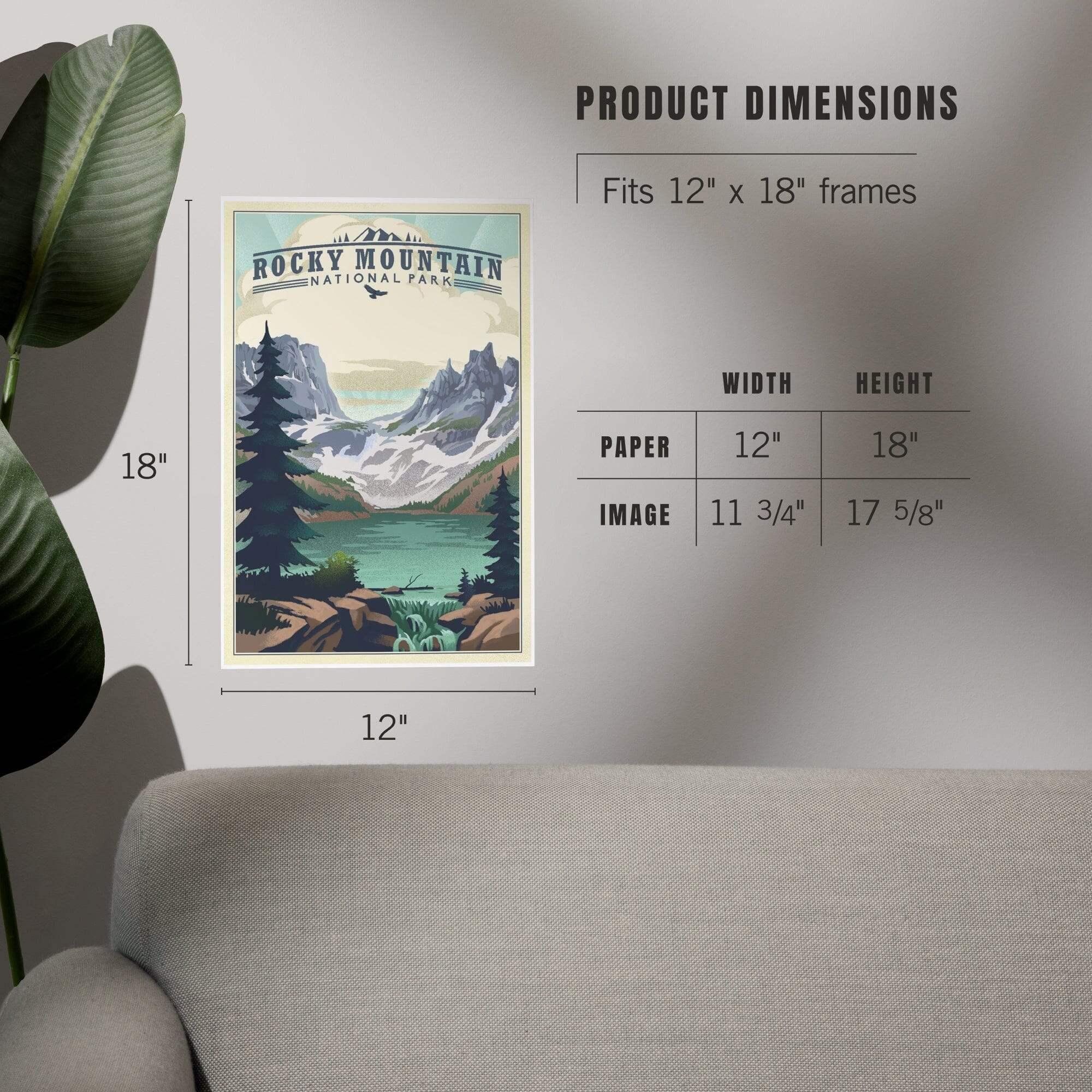Rocky Mountain National Park, Colorado, Lake, Lithograph art