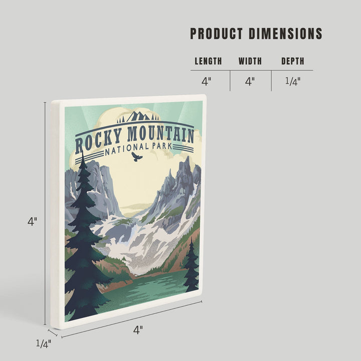 Rocky Mountain National Park, Colorado, Lake, Lithograph, Coasters Coasters Lantern Press 