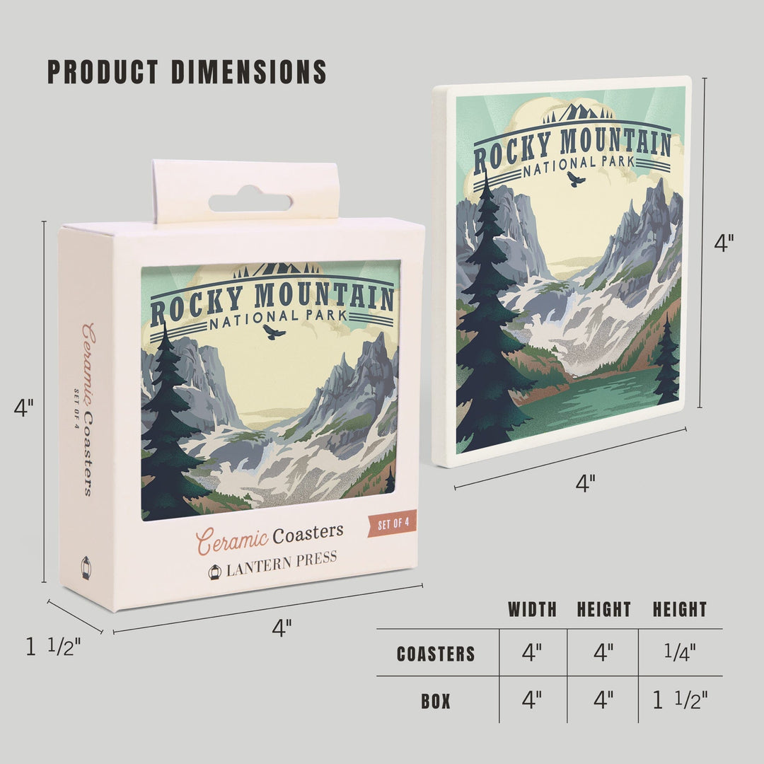 Rocky Mountain National Park, Colorado, Lake, Lithograph, Coasters Coasters Lantern Press 