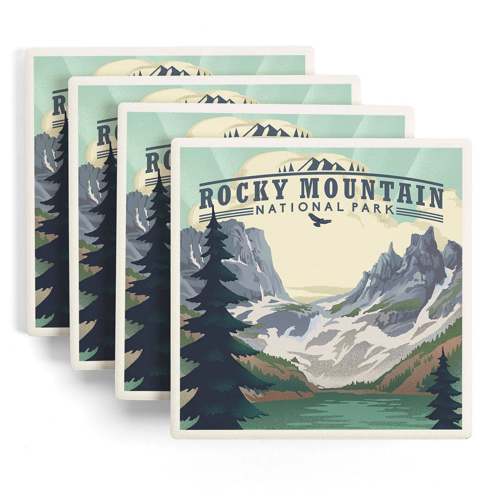 Rocky Mountain National Park, Colorado, Lake, Lithograph, Coasters Coasters Lantern Press 