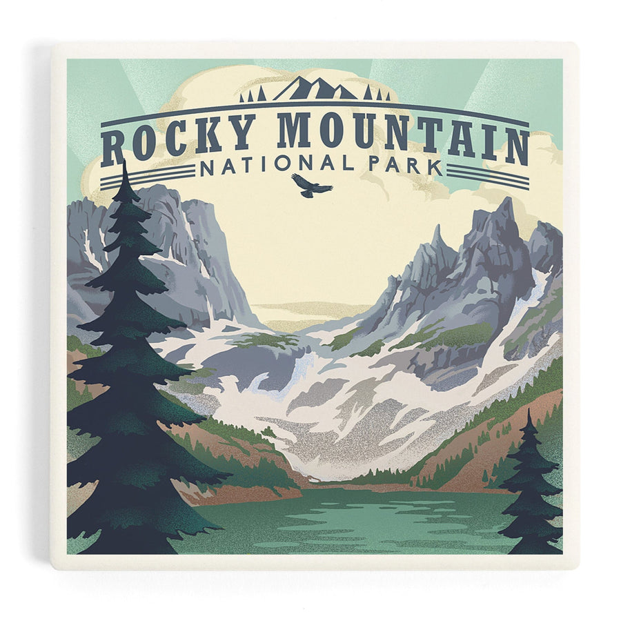 Rocky Mountain National Park, Colorado, Lake, Lithograph, Coasters Coasters Lantern Press 