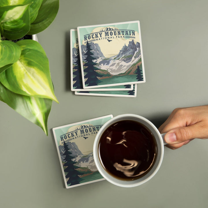 Rocky Mountain National Park, Colorado, Lake, Lithograph, Coasters Coasters Lantern Press 