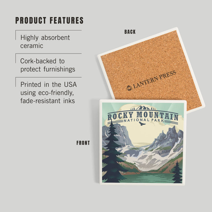 Rocky Mountain National Park, Colorado, Lake, Lithograph, Coasters Coasters Lantern Press 