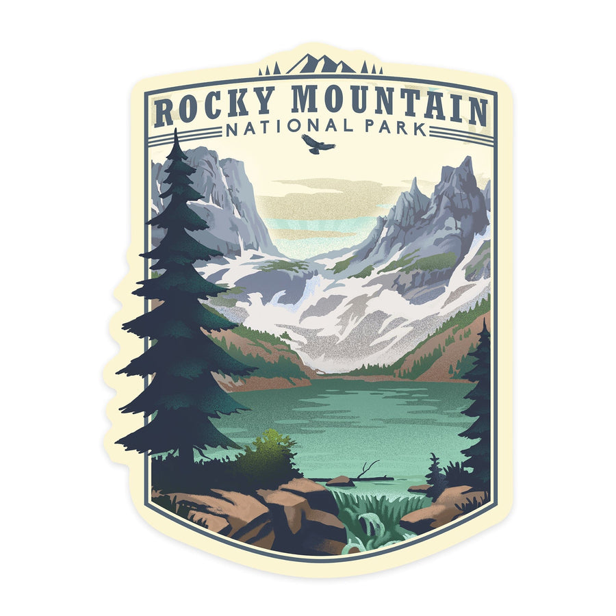 Rocky Mountain National Park, Colorado, Lake, Lithograph, Contour, Lantern Press Artwork, Vinyl Sticker Sticker Lantern Press 