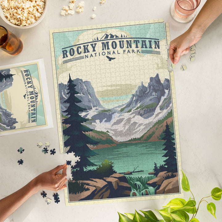 Rocky Mountain National Park, Colorado, Lake, Lithograph, Jigsaw Puzzle Puzzle Lantern Press 