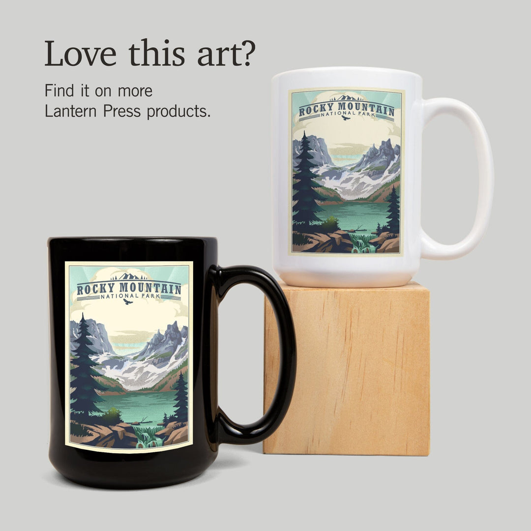 Rocky Mountain National Park, Colorado, Lake, Lithograph, Lantern Press Artwork, Ceramic Mug Mugs Lantern Press 