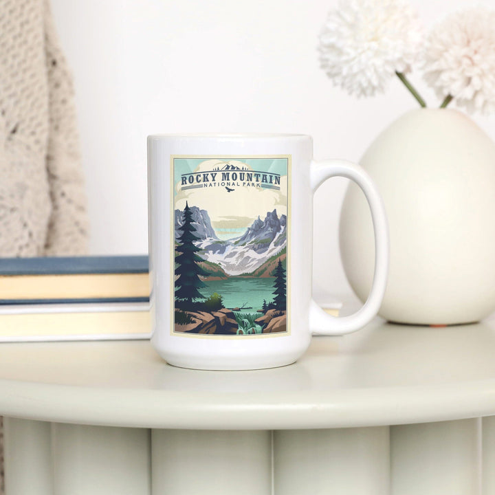 Rocky Mountain National Park, Colorado, Lake, Lithograph, Lantern Press Artwork, Ceramic Mug Mugs Lantern Press 