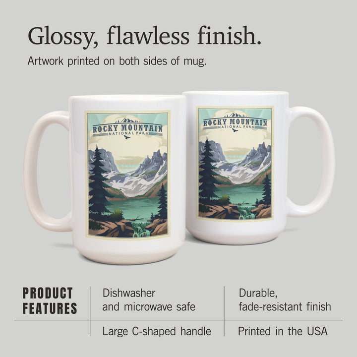 Rocky Mountain National Park, Colorado, Lake, Lithograph, Lantern Press Artwork, Ceramic Mug Mugs Lantern Press 