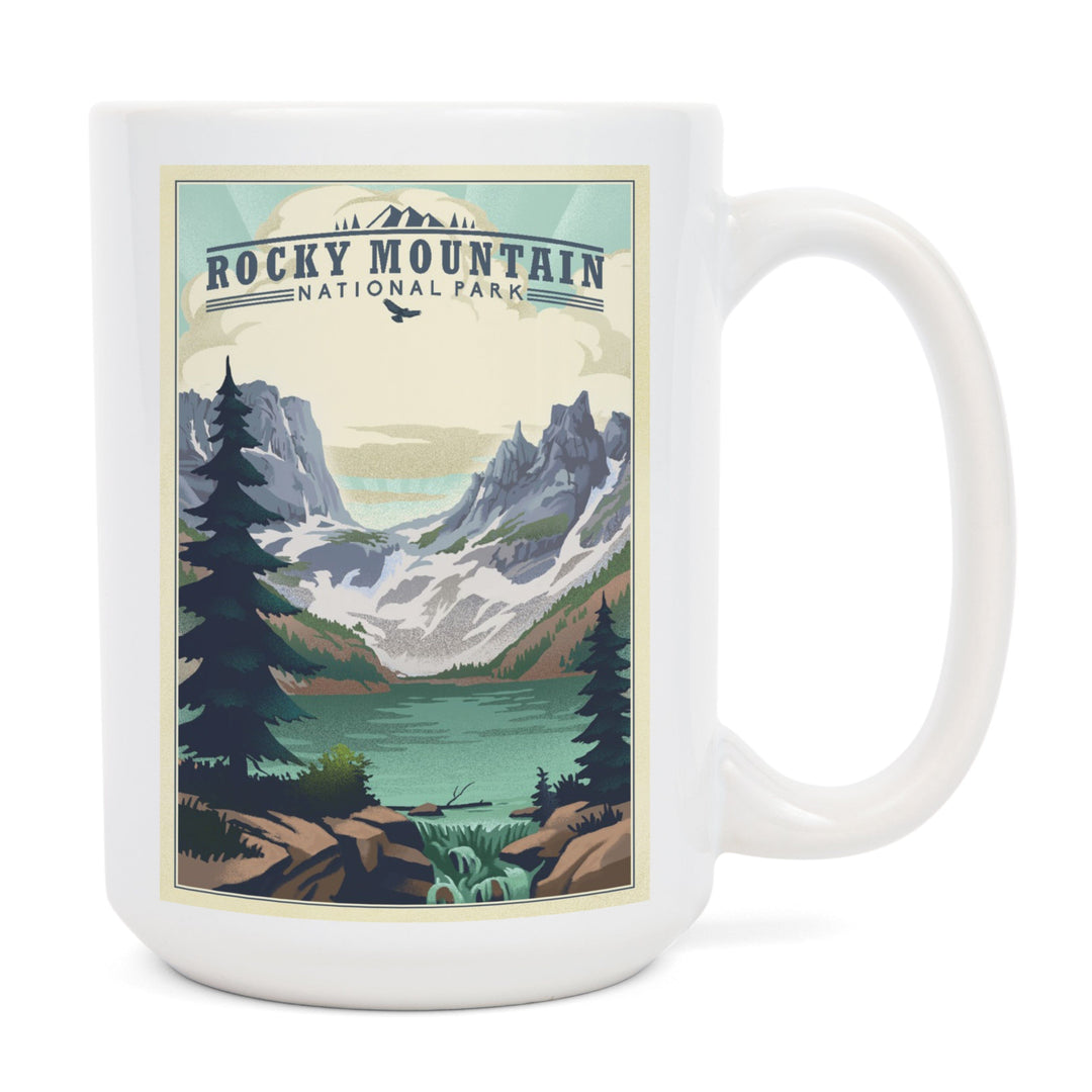 Rocky Mountain National Park, Colorado, Lake, Lithograph, Lantern Press Artwork, Ceramic Mug Mugs Lantern Press 