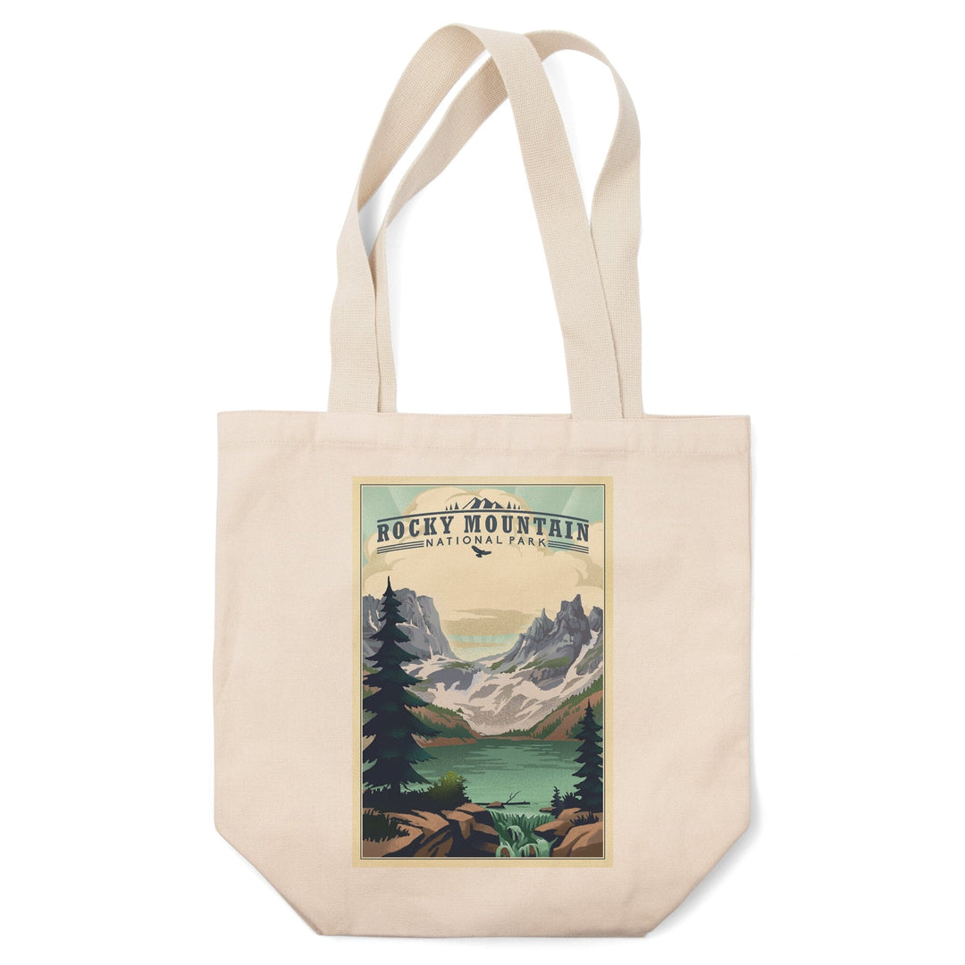 Rocky Mountain National Park, Colorado, Lake, Lithograph, Lantern Press Artwork, Tote Bag Totes Lantern Press 