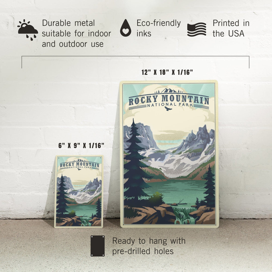 Rocky Mountain National Park, Colorado, Lake, Lithograph, Metal Signs Metal Lantern Press 