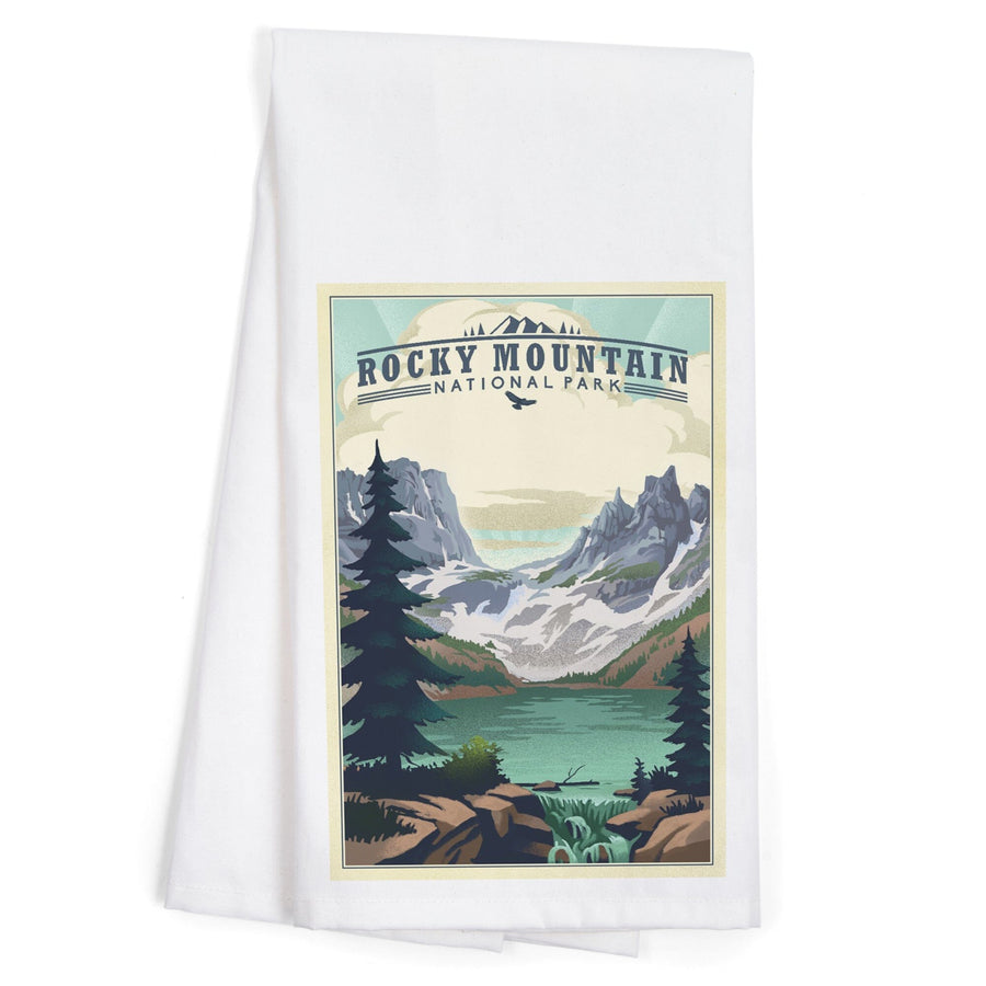 Rocky Mountain National Park, Colorado, Lake, Lithograph, Organic Cotton Kitchen Tea Towels Kitchen Lantern Press 