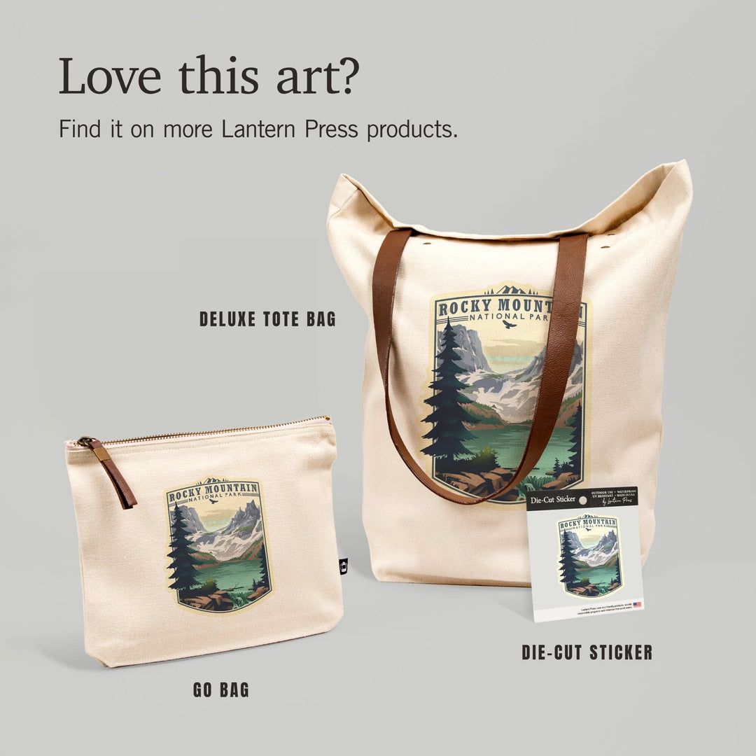 Rocky Mountain National Park, Colorado, Lake, Lithograph,, Organic Cotton Zipper Pouch, Go Bag Go Bag Lantern Press 