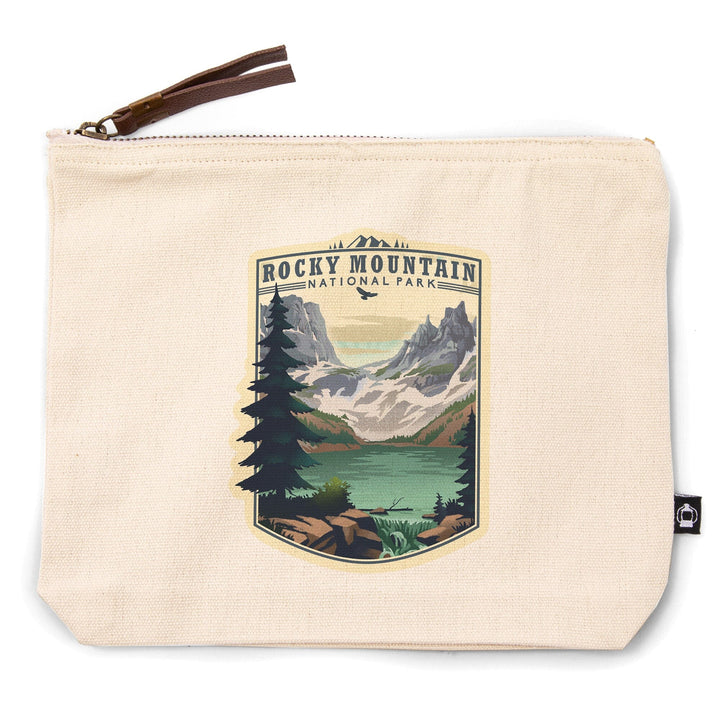 Rocky Mountain National Park, Colorado, Lake, Lithograph,, Organic Cotton Zipper Pouch, Go Bag Go Bag Lantern Press 