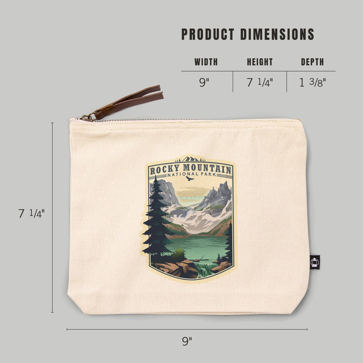 Rocky Mountain National Park, Colorado, Lake, Lithograph,, Organic Cotton Zipper Pouch, Go Bag Go Bag Lantern Press 