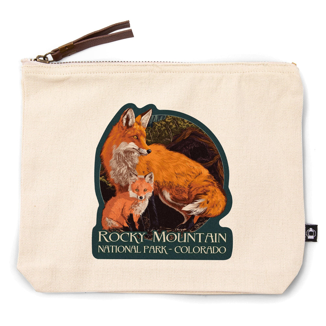 Rocky Mountain National Park, Colorado, Letterpress, Fox and Kit,, Organic Cotton Zipper Pouch, Go Bag Go Bag Lantern Press 