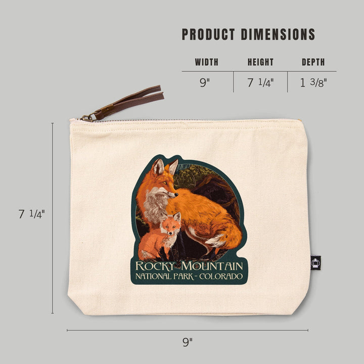 Rocky Mountain National Park, Colorado, Letterpress, Fox and Kit,, Organic Cotton Zipper Pouch, Go Bag Go Bag Lantern Press 