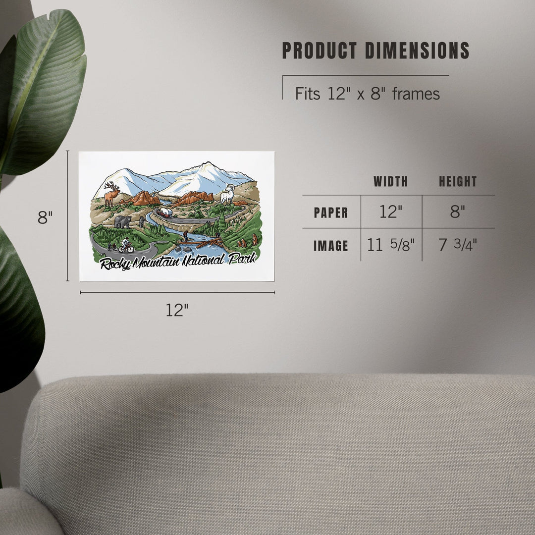 Rocky Mountain National Park, Colorado, Line Drawing, Art & Giclee Prints Art Lantern Press 