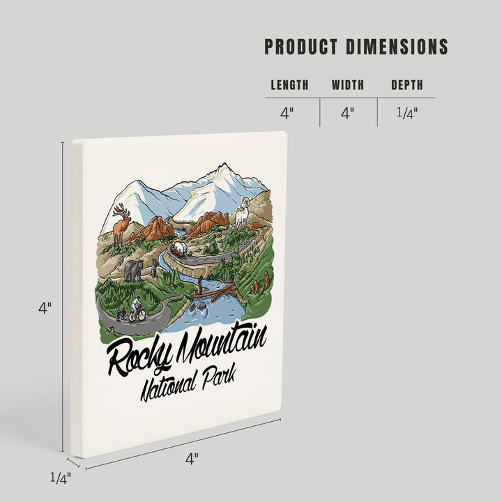 Rocky Mountain National Park, Colorado, Line Drawing, Coasters Coasters Lantern Press 