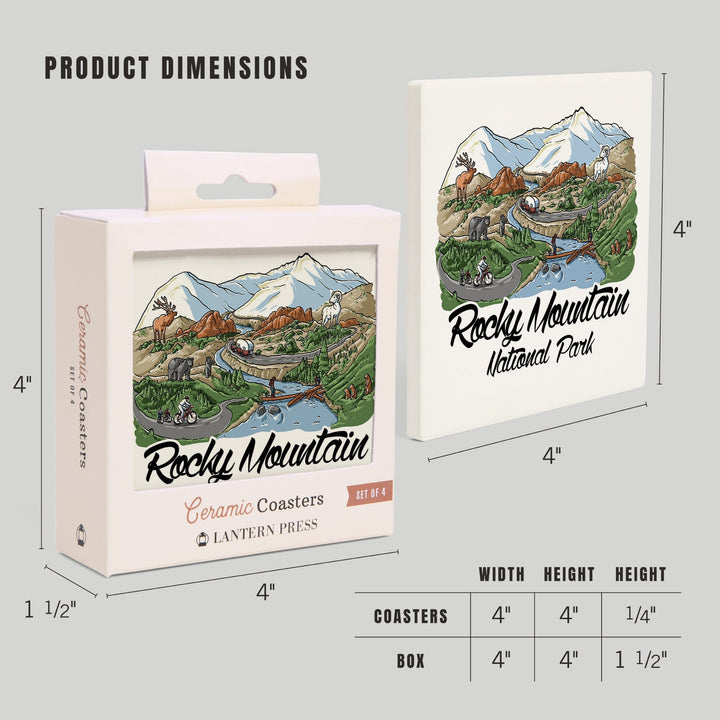 Rocky Mountain National Park, Colorado, Line Drawing, Coasters Coasters Lantern Press 