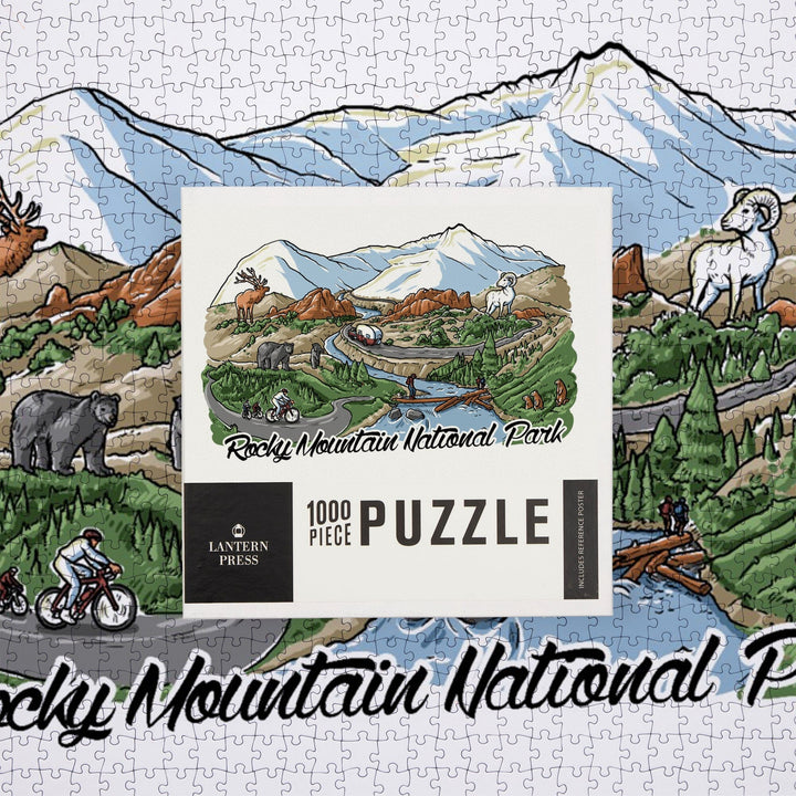 Rocky Mountain National Park, Colorado, Line Drawing, Jigsaw Puzzle Puzzle Lantern Press 