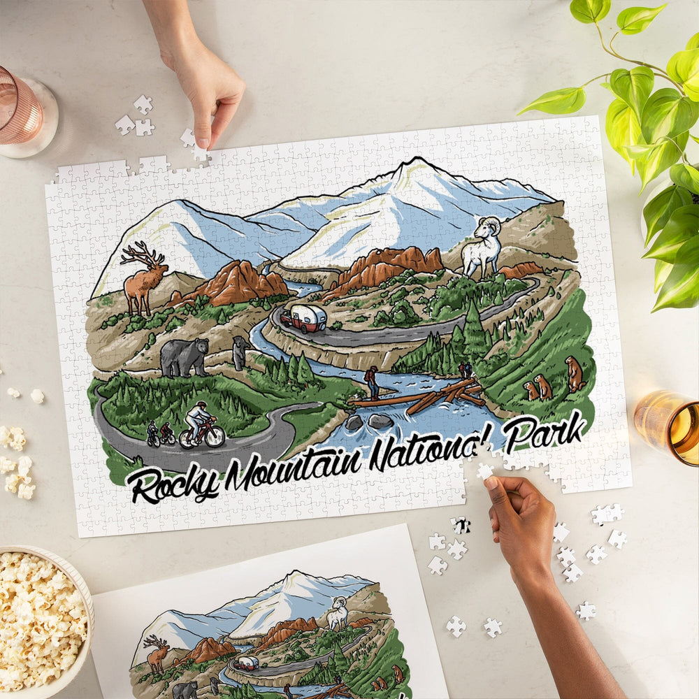 Rocky Mountain National Park, Colorado, Line Drawing, Jigsaw Puzzle Puzzle Lantern Press 