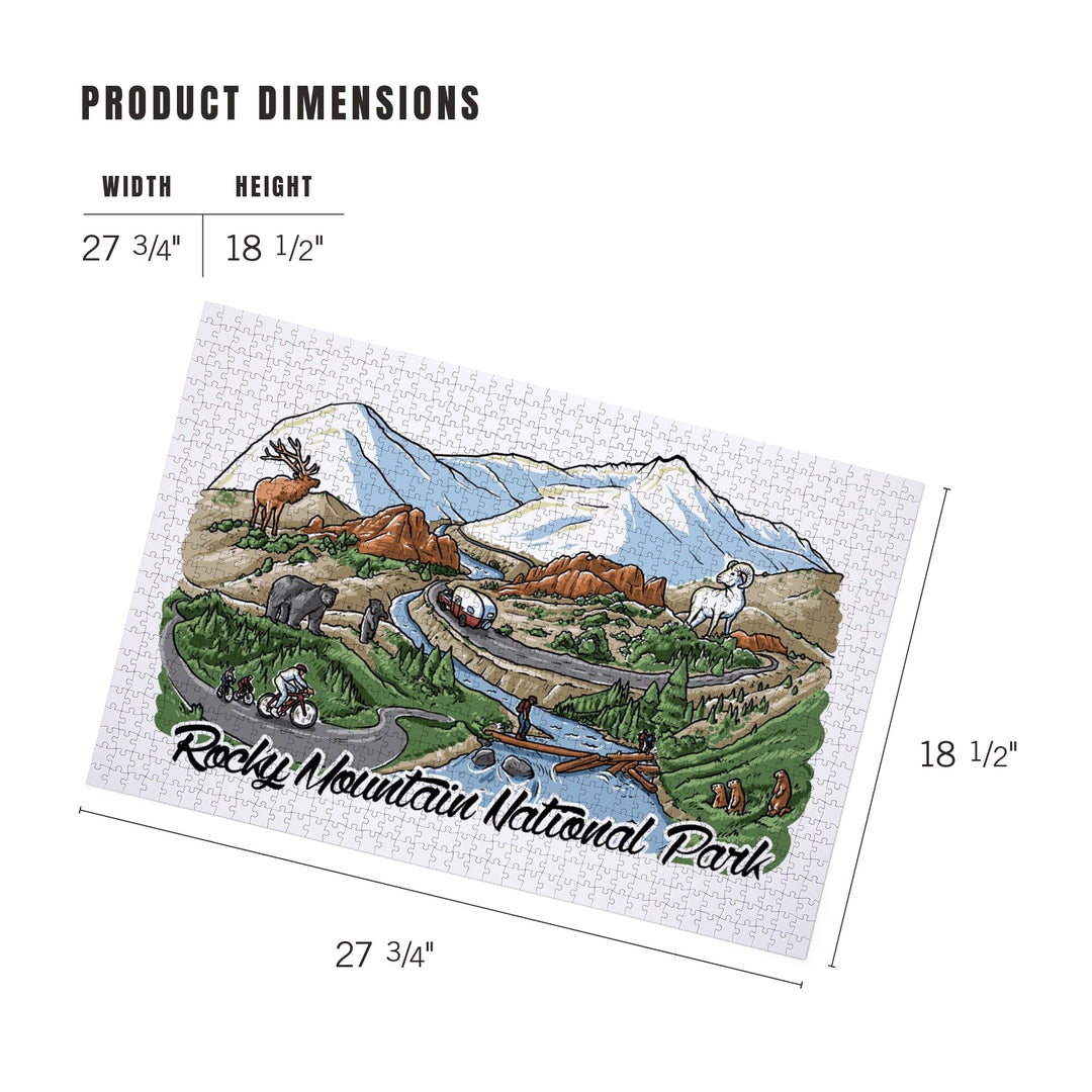 Rocky Mountain National Park, Colorado, Line Drawing, Jigsaw Puzzle Puzzle Lantern Press 