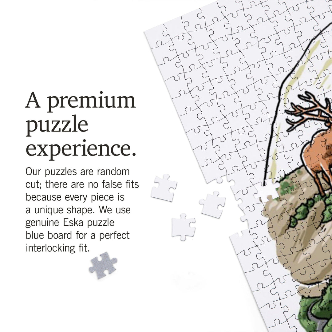 Rocky Mountain National Park, Colorado, Line Drawing, Jigsaw Puzzle Puzzle Lantern Press 