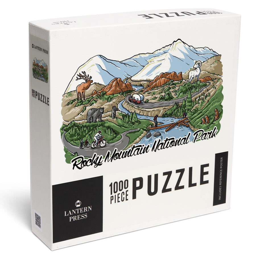 Rocky Mountain National Park, Colorado, Line Drawing, Jigsaw Puzzle Puzzle Lantern Press 