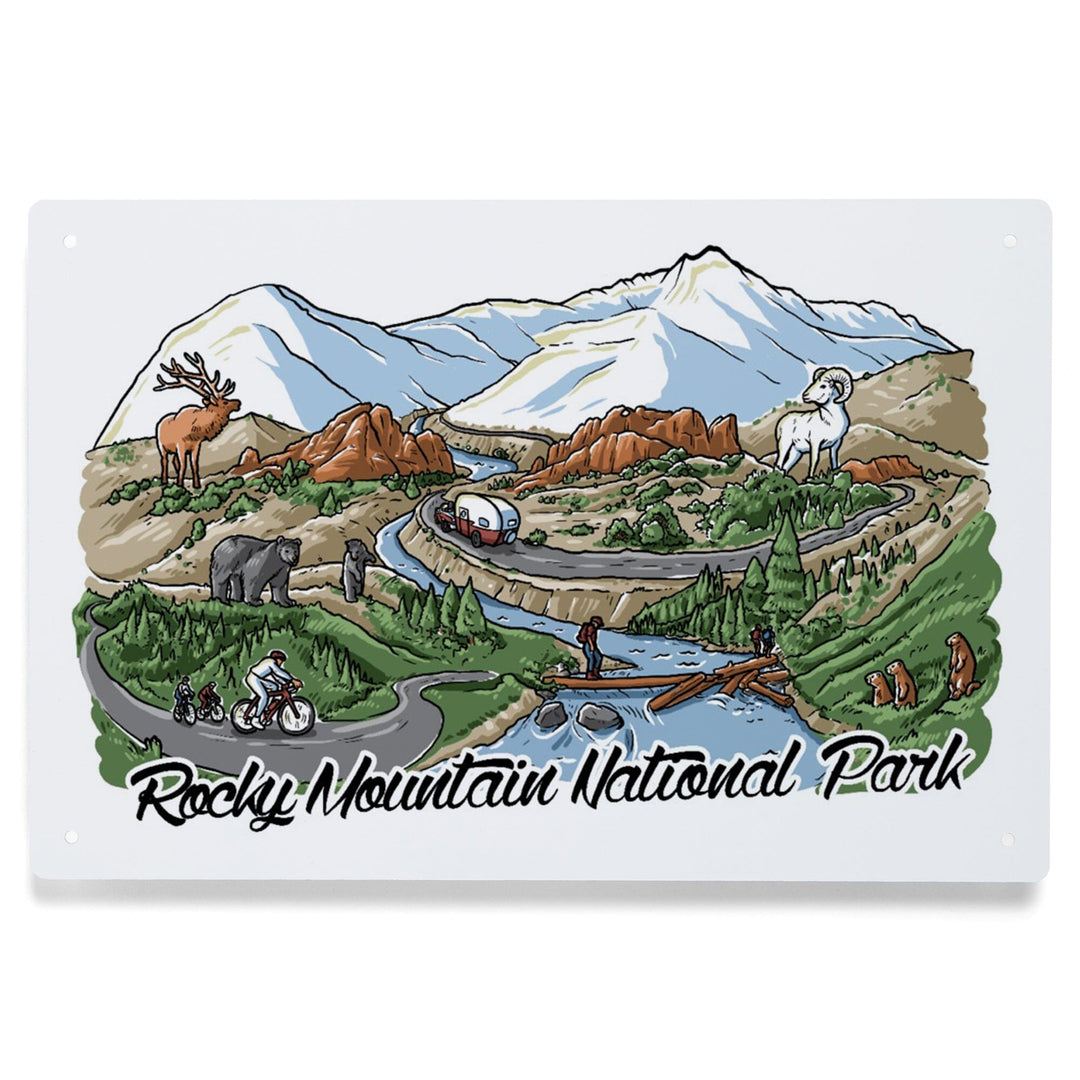Rocky Mountain National Park, Colorado, Line Drawing, Metal Signs Metal Lantern Press 