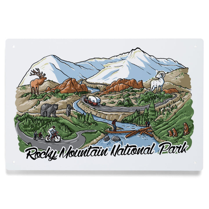 Rocky Mountain National Park, Colorado, Line Drawing, Metal Signs Metal Lantern Press 