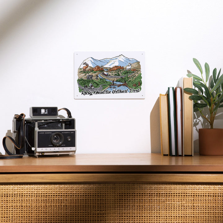 Rocky Mountain National Park, Colorado, Line Drawing, Metal Signs Metal Lantern Press 