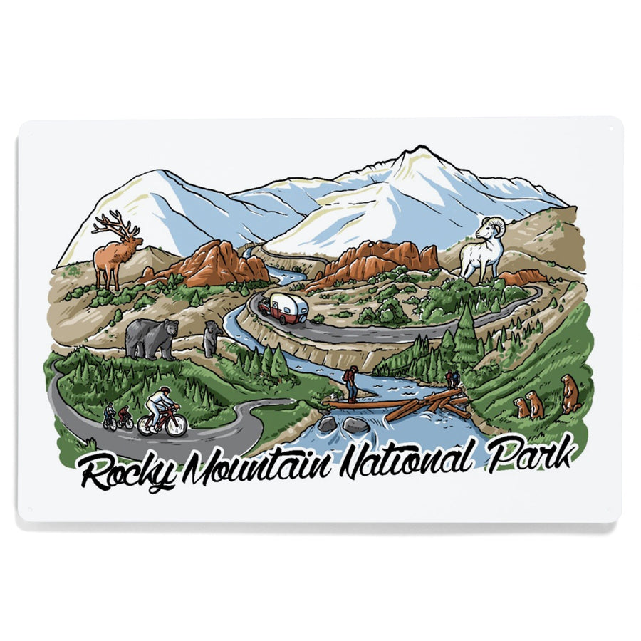Rocky Mountain National Park, Colorado, Line Drawing, Metal Signs Metal Lantern Press 