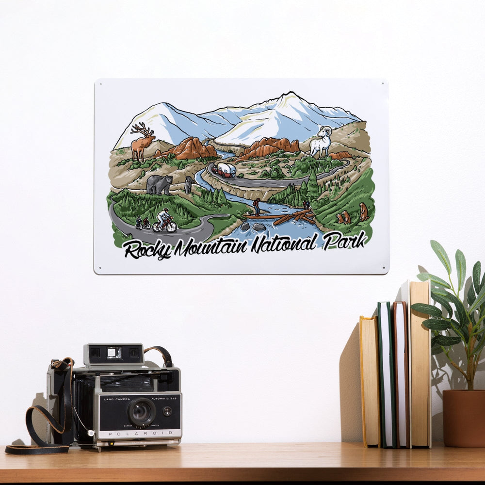Rocky Mountain National Park, Colorado, Line Drawing, Metal Signs Metal Lantern Press 