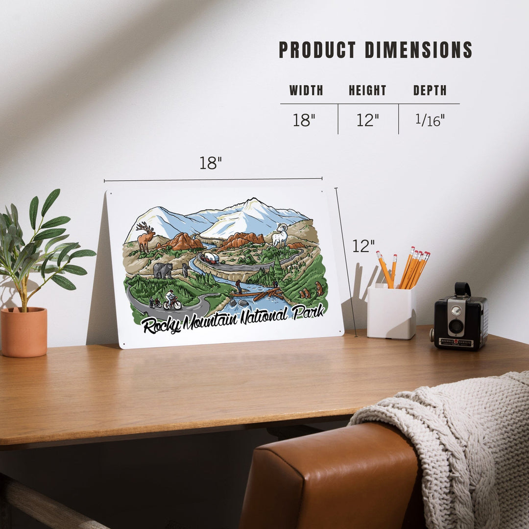 Rocky Mountain National Park, Colorado, Line Drawing, Metal Signs Metal Lantern Press 