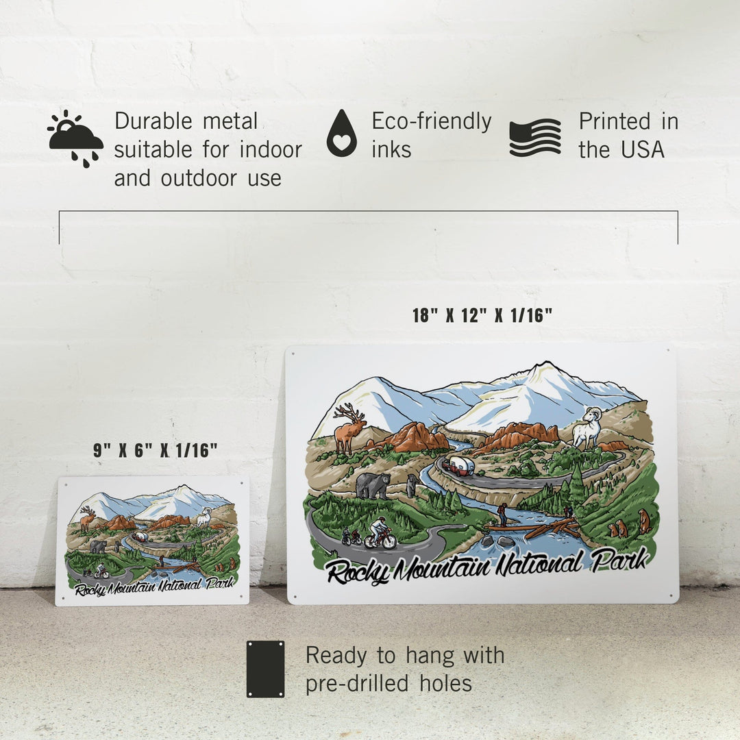 Rocky Mountain National Park, Colorado, Line Drawing, Metal Signs Metal Lantern Press 