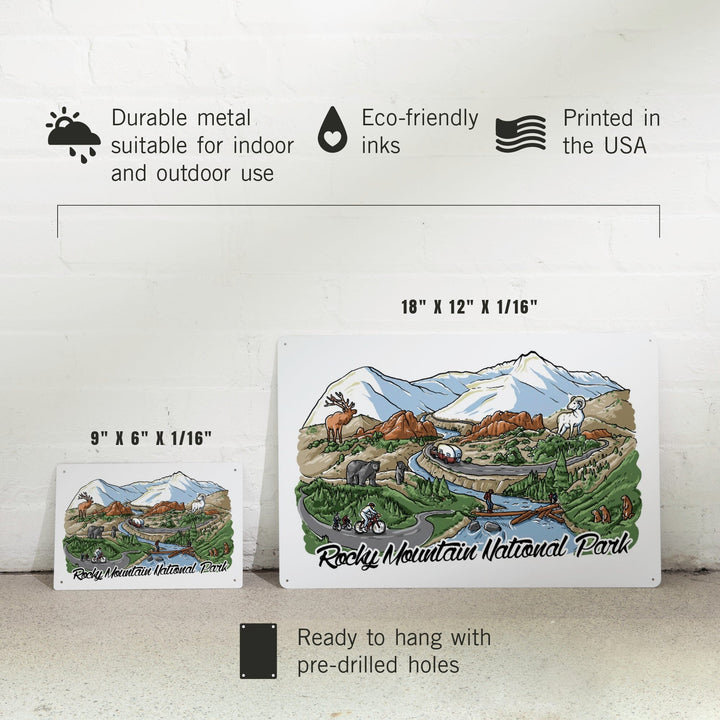 Rocky Mountain National Park, Colorado, Line Drawing, Metal Signs Metal Lantern Press 