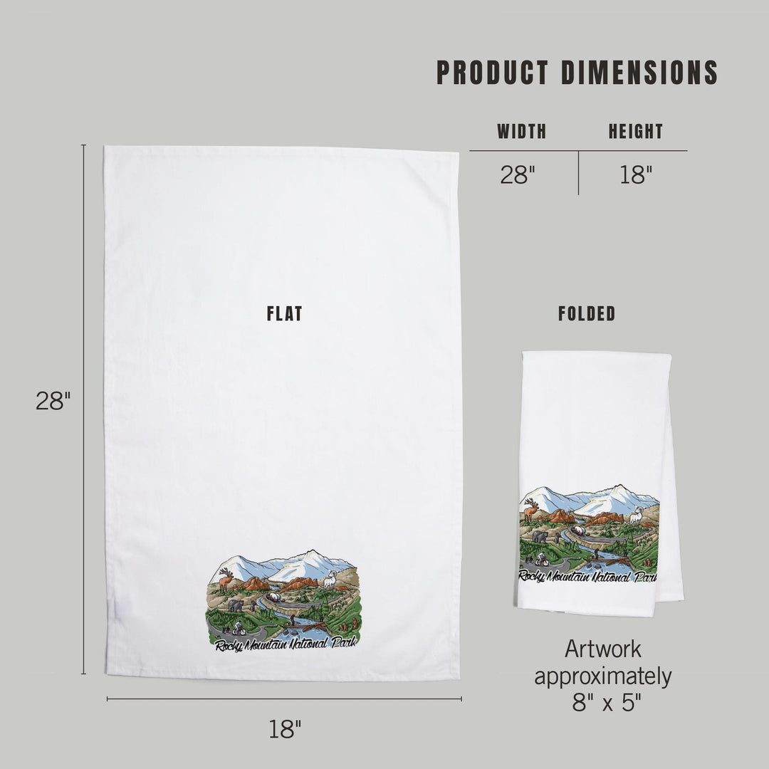 Rocky Mountain National Park, Colorado, Line Drawing, Organic Cotton Kitchen Tea Towels Kitchen Lantern Press 