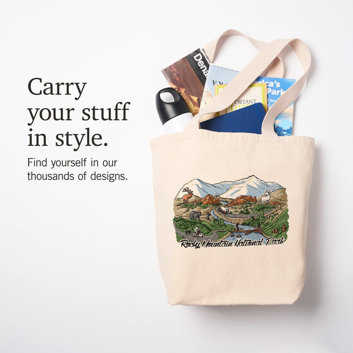 Rocky Mountain National Park, Colorado, Line Drawing, Tote Bag Totes Lantern Press 