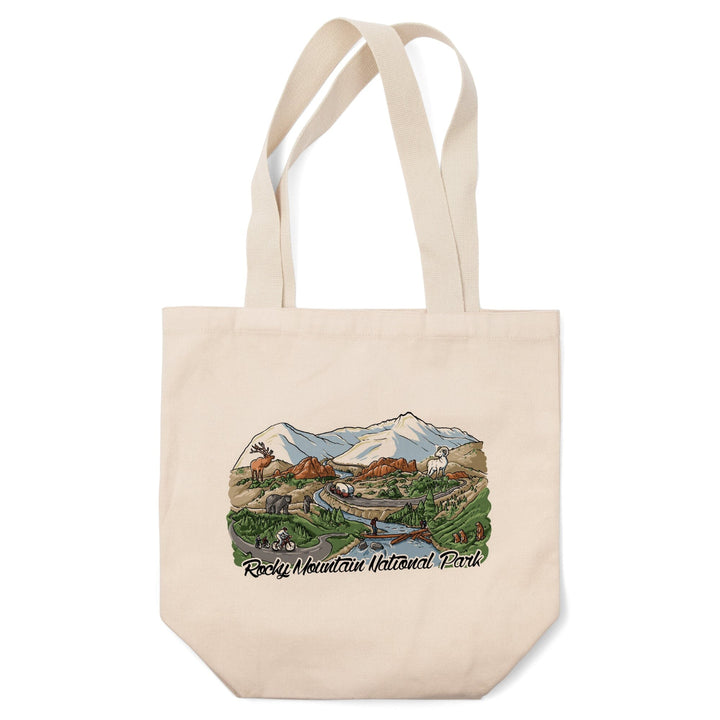 Rocky Mountain National Park, Colorado, Line Drawing, Tote Bag Totes Lantern Press 