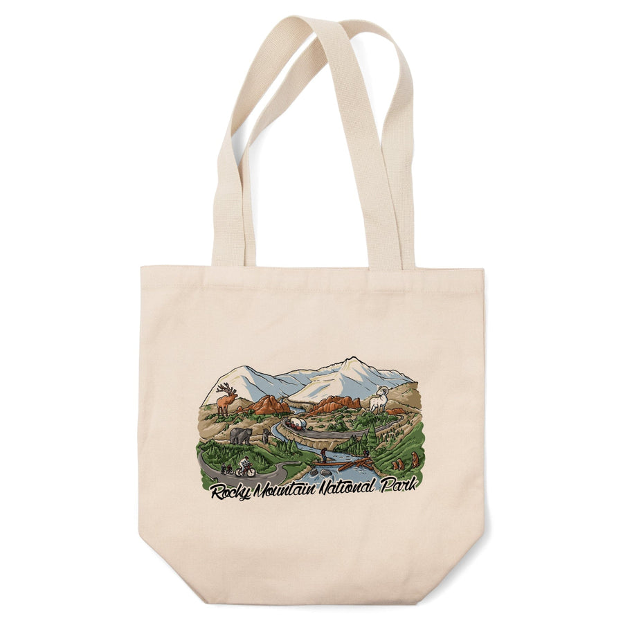 Rocky Mountain National Park, Colorado, Line Drawing, Tote Bag Totes Lantern Press 