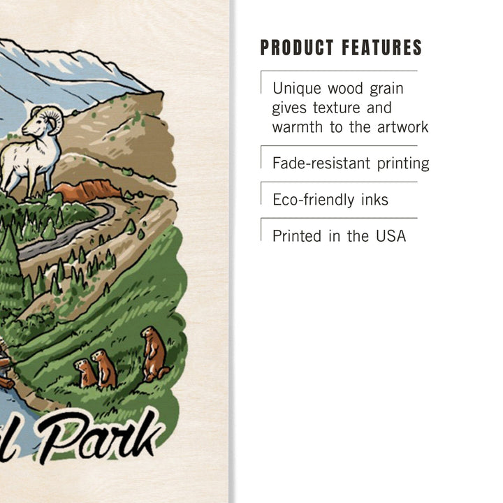 Rocky Mountain National Park, Colorado, Line Drawing, Wood Signs and Postcards Wood Lantern Press 