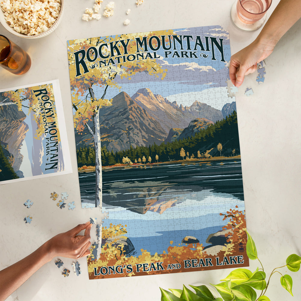 Rocky Mountain National Park, Colorado, Longs Peak and Bear Lake Fall, Jigsaw Puzzle Puzzle Lantern Press 