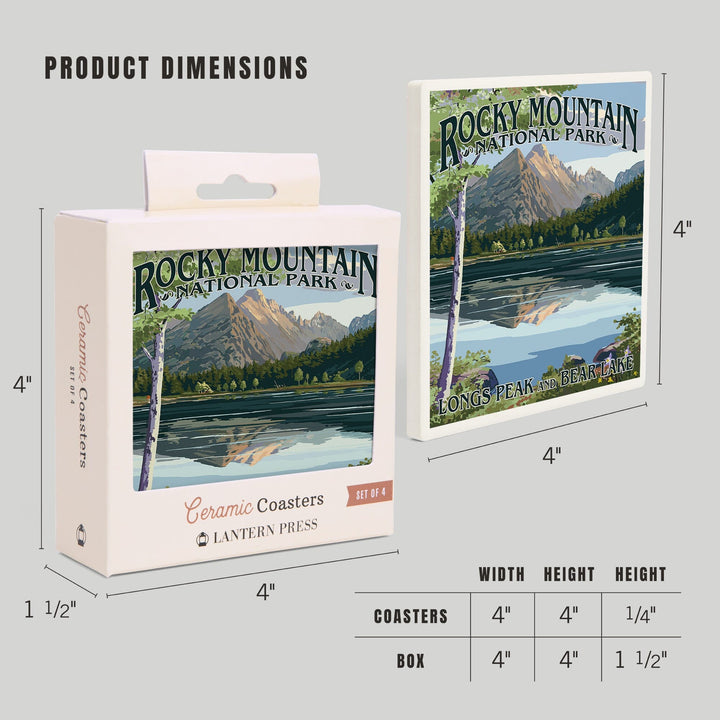 Rocky Mountain National Park, Colorado, Longs Peak and Bear Lake Summer, Coasters Coasters Lantern Press 