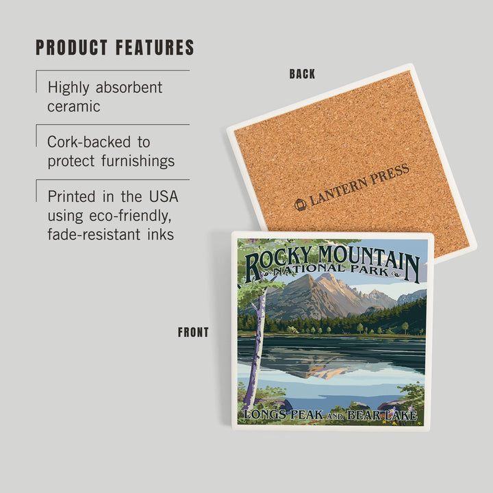 Rocky Mountain National Park, Colorado, Longs Peak and Bear Lake Summer, Coasters Coasters Lantern Press 