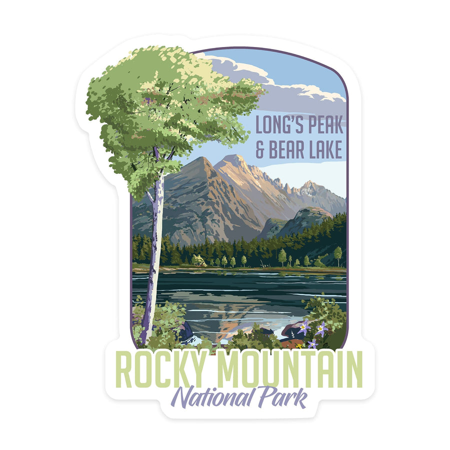Rocky Mountain National Park, Colorado, Long's Peak and Bear Lake, Summer, Contour, Vinyl Sticker Sticker Lantern Press 