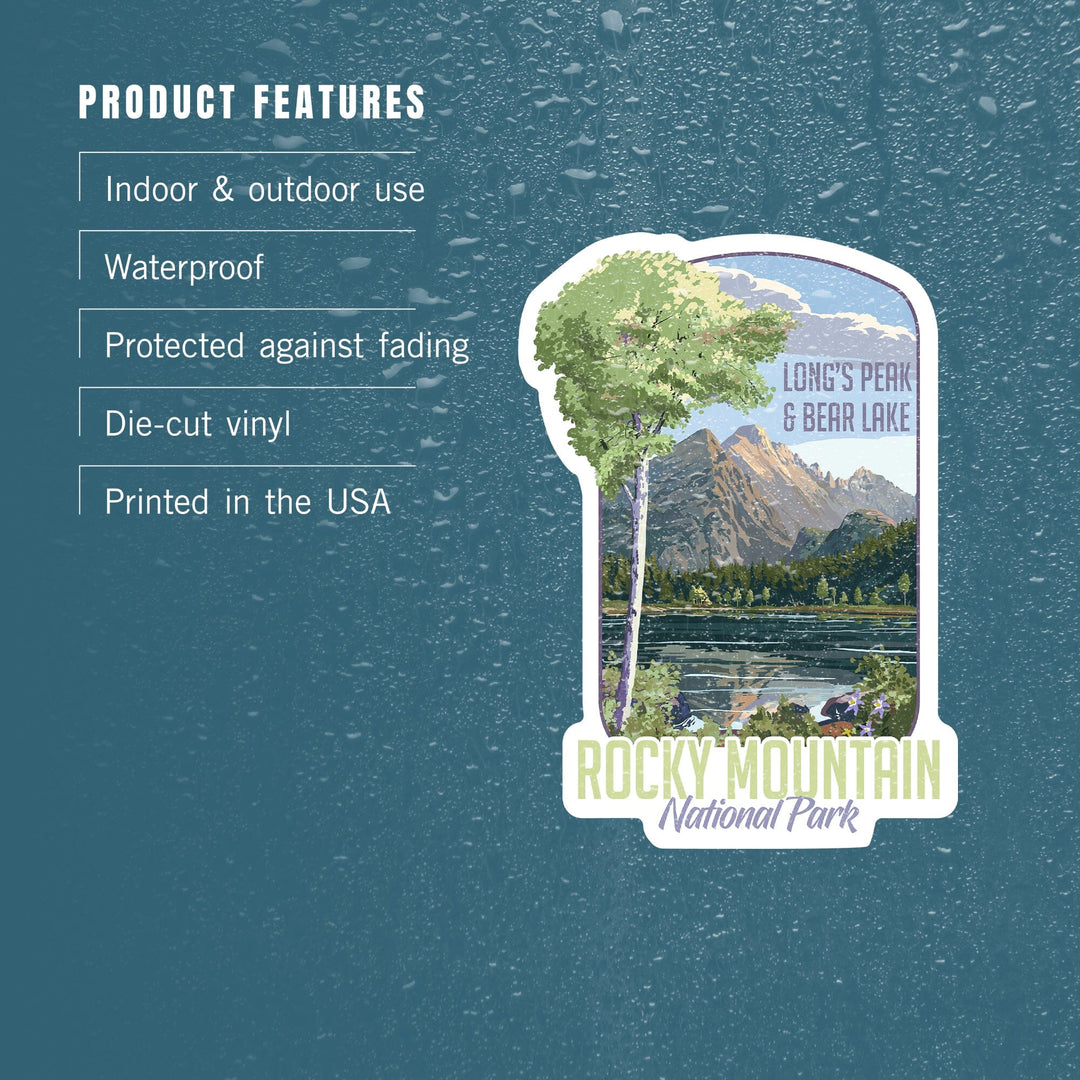 Rocky Mountain National Park, Colorado, Long's Peak and Bear Lake, Summer, Contour, Vinyl Sticker Sticker Lantern Press 